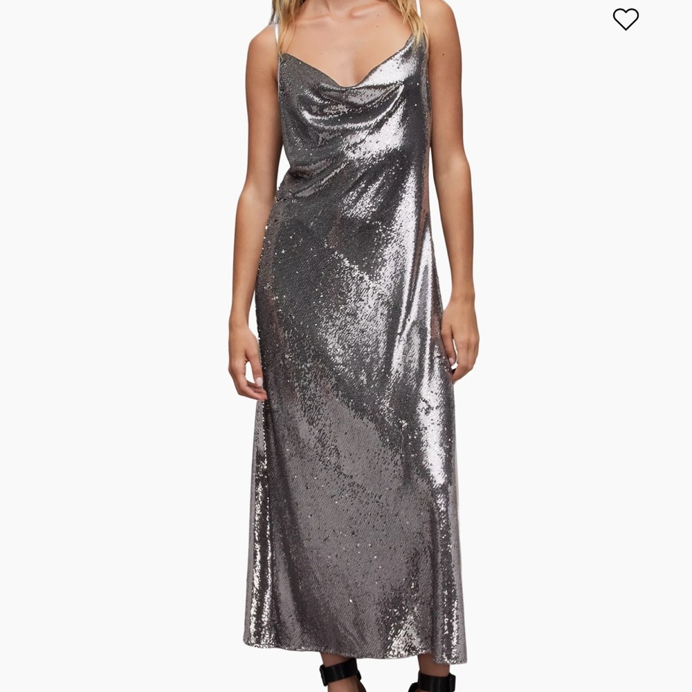 ALLSAINTS Hadley Cowlneck sequined midi dress BNWT US 2 UK 6